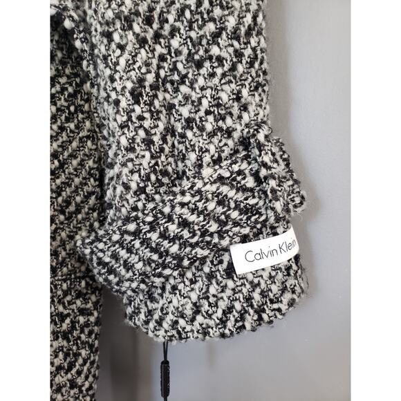 NEW Calvin‎ Klein Women's Wool Blend Belted Coat in Black/White Size 14 Peacoat - Picture 3 of 9